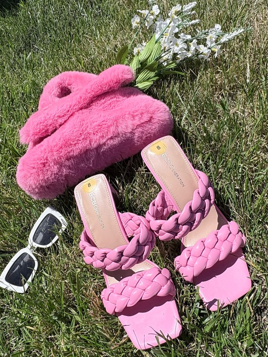 BCBGeneration Shoes - BCBGeneration Pink Braided Slide Heels